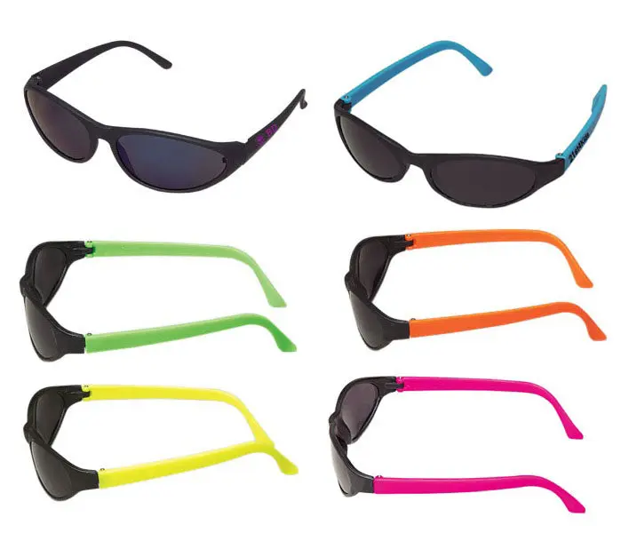 Black Wrap Around Sunglasses w/ Neon Colored Temples