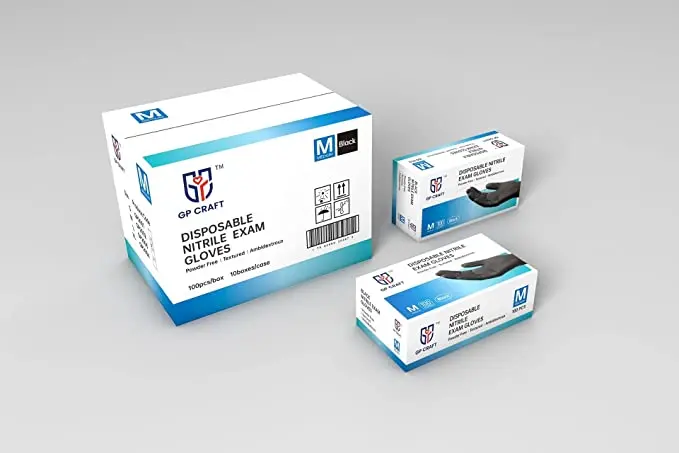 5 mil Disposable Black Nitrile Examination Gloves