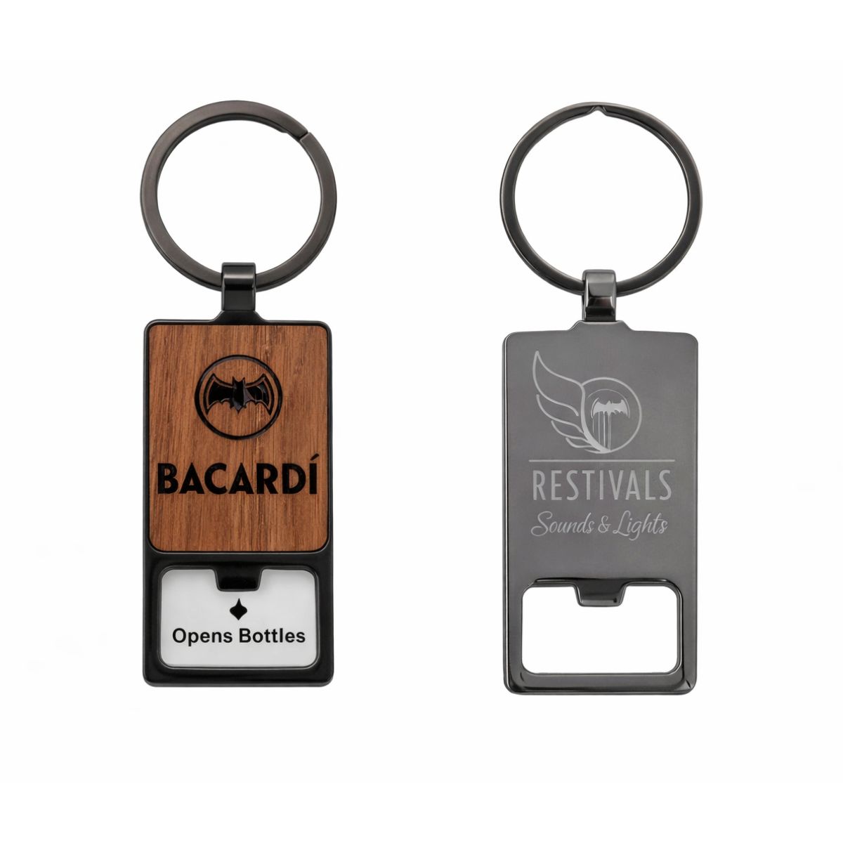 [VPS-20061] Rosewood Metal Bottle Opener Keychain-Black Nickel Finish