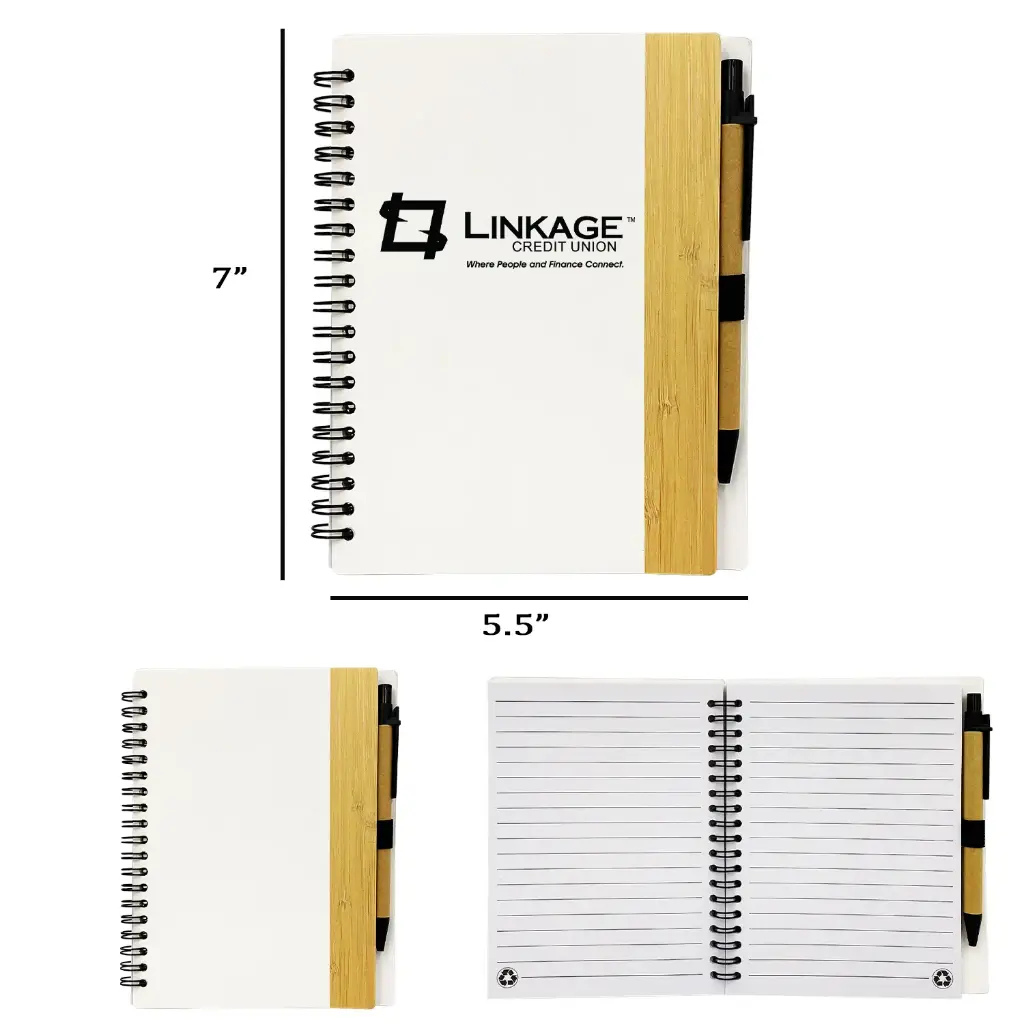5.5"*7" Spiral Notebook with Pen ï¿½ Eco-Friendly Set White Cover