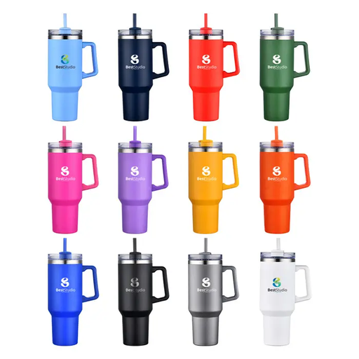 [LS-102] 40oz Vacuum Insulated  Travel mug with handle and straw