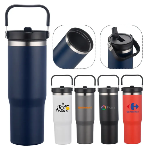 [LS-123AP] 30oz Double Wall tumbler with carrier. Plastic inner, SS outer with powder coating