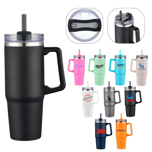 [LS-303] 30OZ Double wall SS vacuum mug with handle and straw