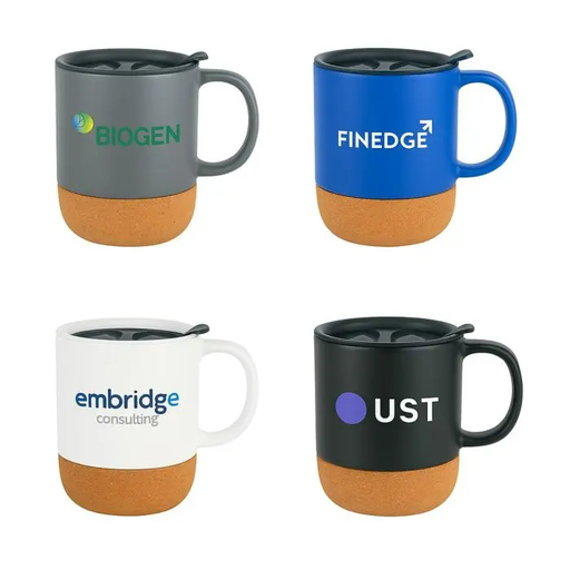 [LS-566] 12OZ cork base ceramic mug with lid