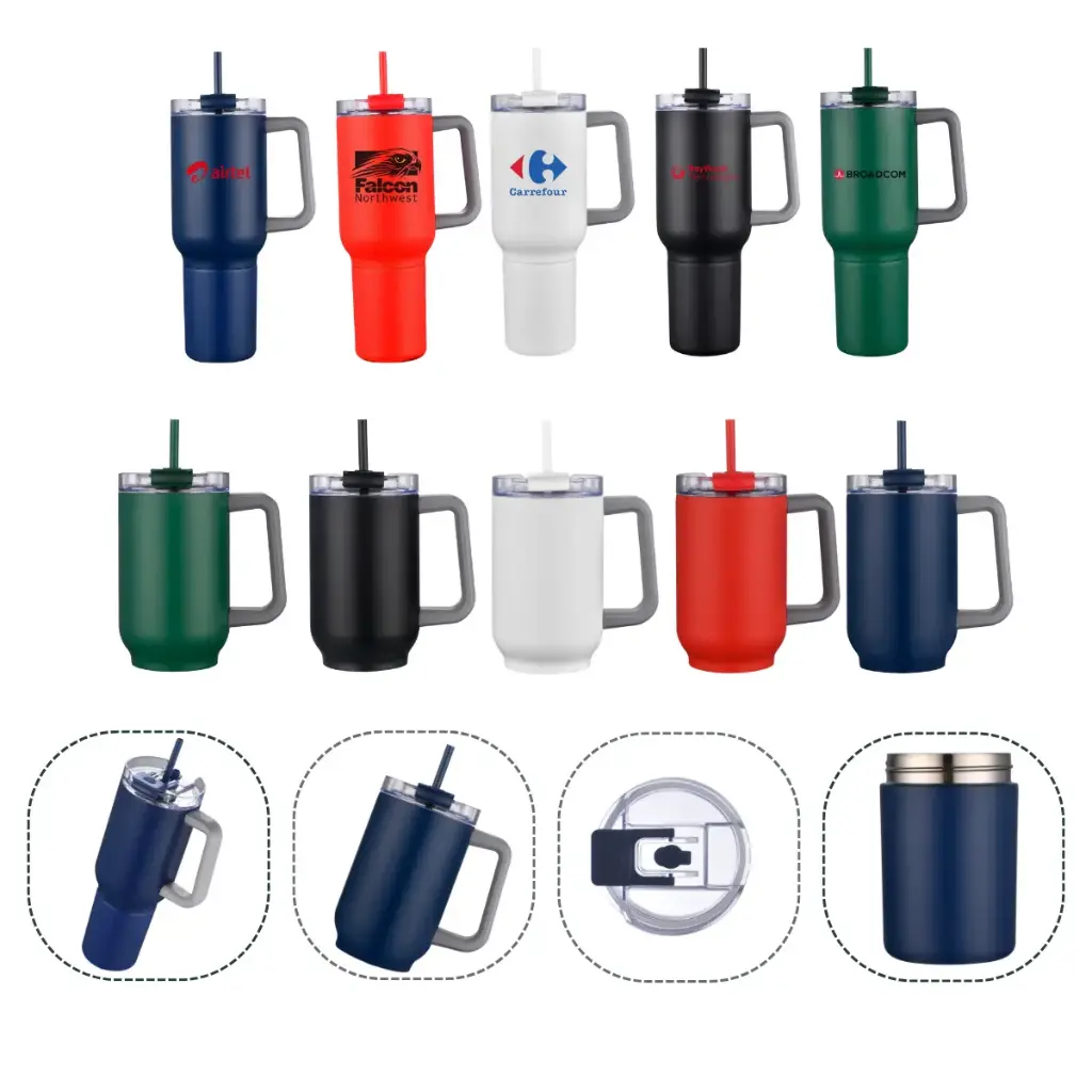 21oz S/S Travel mug with handle and straw, 12oz bottom screw off use for a can cooler