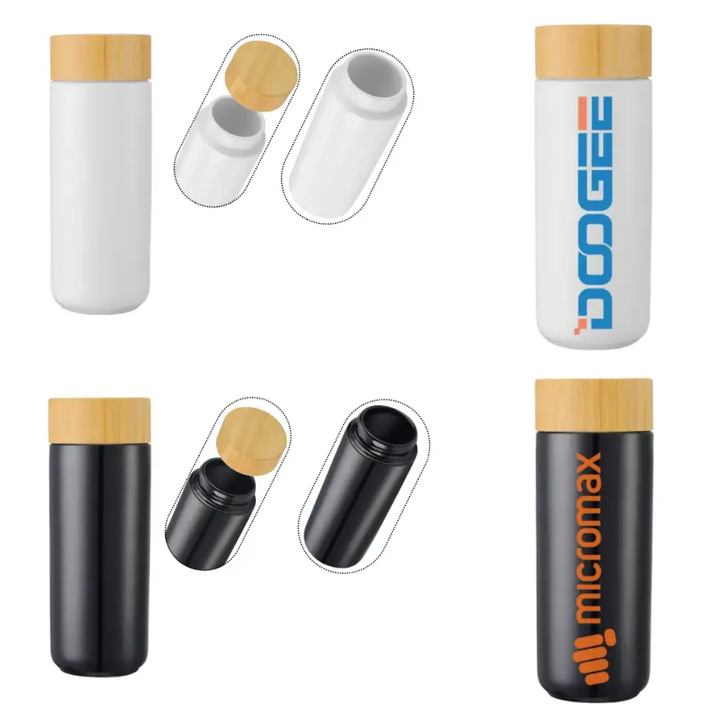 10oz. Double Wall Ceramic Bottle w/Bamboo Lid