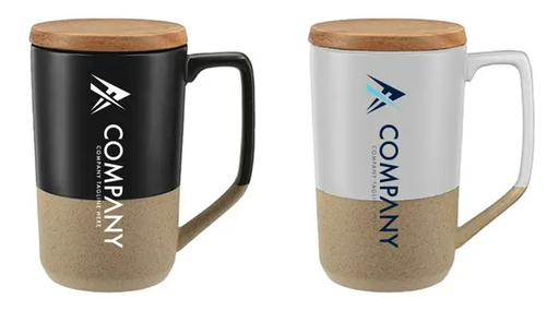 [LS-826] 15OZ Two-Tone tea and coffee  ceramic mug with wood lid  Groove on the top for holding tea bags Wood push-on lid, spill resistant