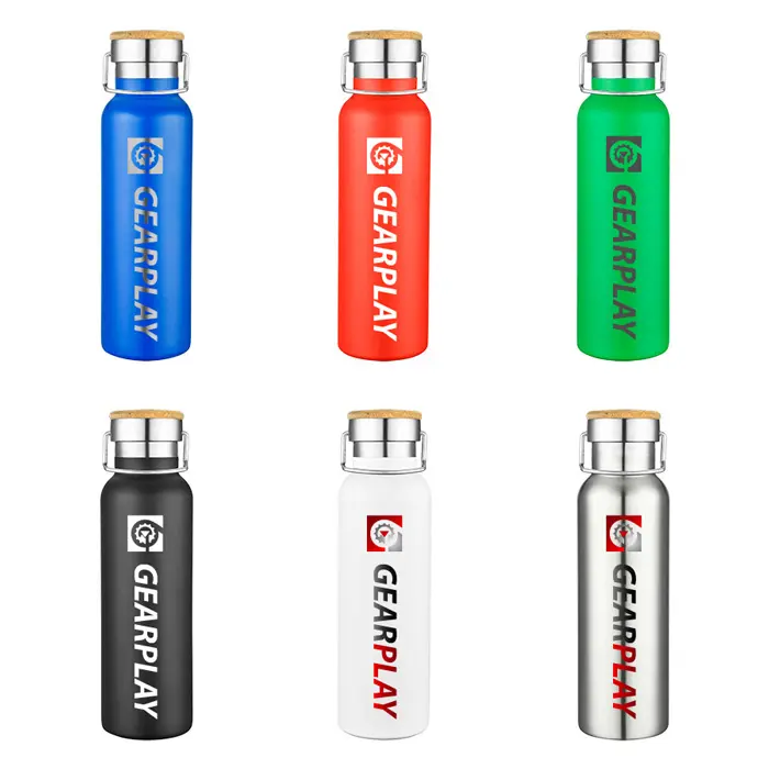 20oz Powder Coated Stainless Steel Double Wall Vacuum Insulated Bottle w/ Bamboo Lid