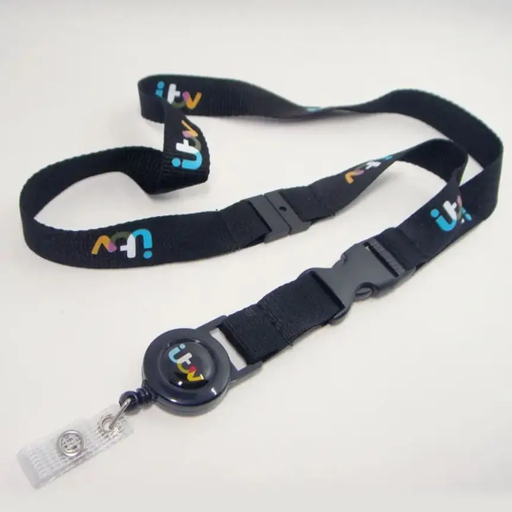 [PLYD-12-TC] 1/2" x 36" Polyester Silkscreen Lanyard with Reel, Breakaway, and Buckle Release