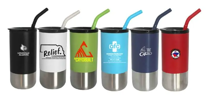 18oz  Double Wall Plastic Liner, ss straw with silicone tip