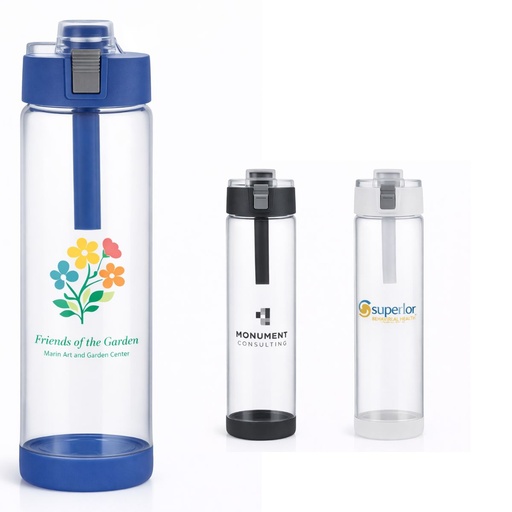[LS-G101] 22 oz Single Wall Glass Bottle with Locking Lid & Silicone Sleeve