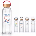 21oz Single Wall Glass Water Bottle with Inner Stripe and Bamboo Lid